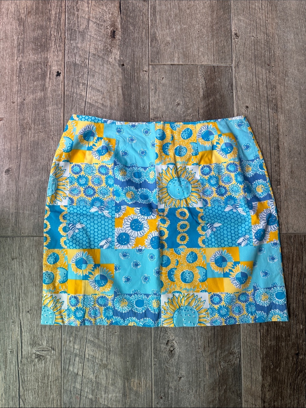 Lilly Pulitzer Aqua & Yellow Floral Patchwork Mini Skirt